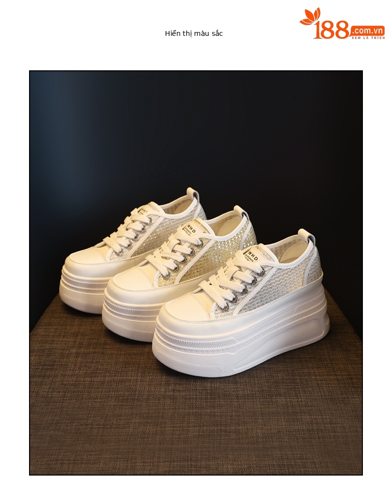 Giày sneaker nữ đế dày tăng chiều cao mùa hè thoáng khí kiểu bánh mì — màu trắng chi tiết 18