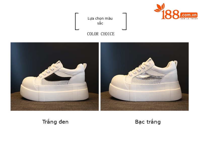 Giày sneaker nữ đế dày tăng chiều cao phong cách thể thao trắng basic — Bạc trắng chi tiết 2