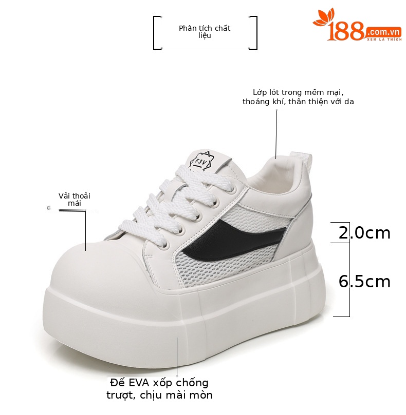 Giày sneaker nữ đế dày tăng chiều cao phong cách thể thao trắng basic — Bạc trắng chi tiết 3