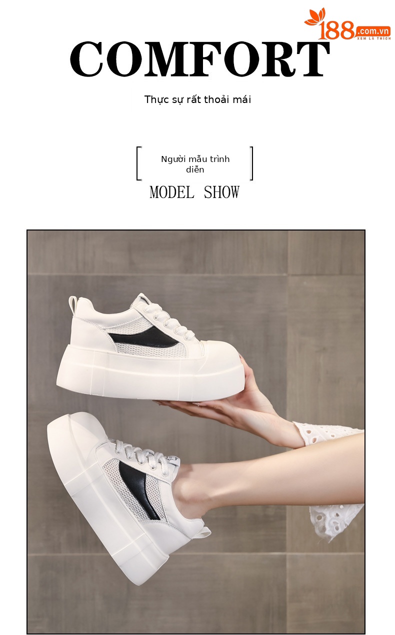 Giày sneaker nữ đế dày tăng chiều cao phong cách thể thao trắng basic — Bạc trắng chi tiết 11