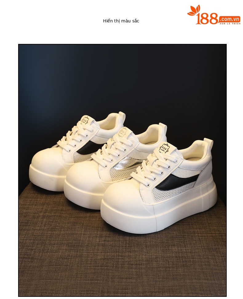 Giày sneaker nữ đế dày tăng chiều cao phong cách thể thao trắng basic — Bạc trắng chi tiết 18