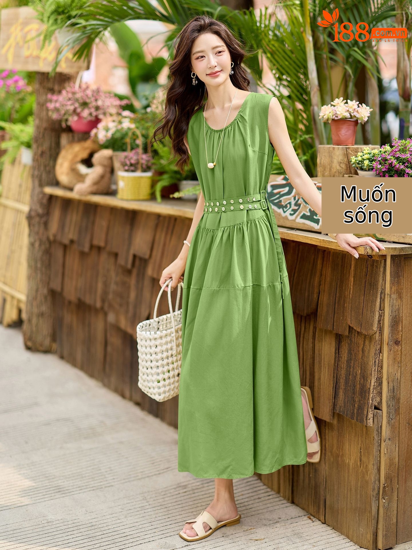Đầm suông nữ midi không tay dáng rộng dài quá gối MJ5611 — màu trắng, xanh lá cây, màu vàng