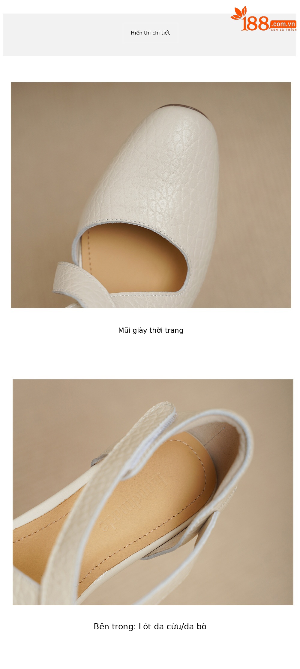 Sandal nữ da cừu mũi trùm gót vuông quai chéo dán — màu trắng ngà chi tiết 14