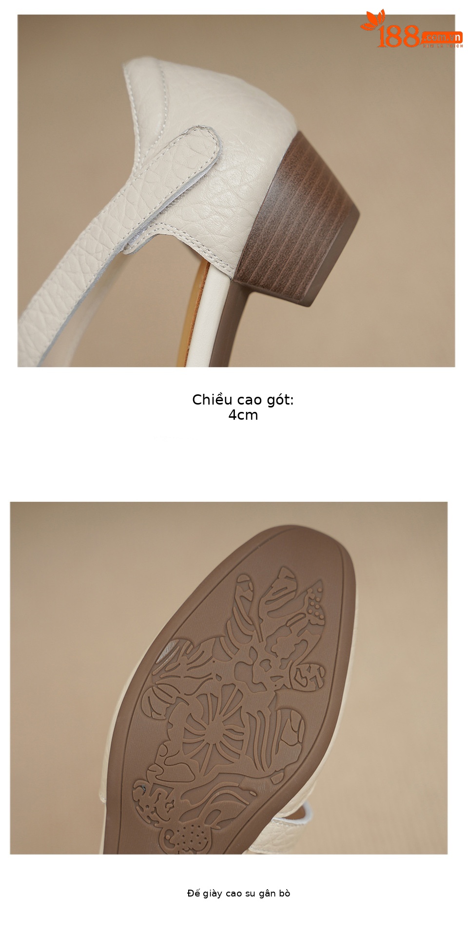Sandal nữ da cừu mũi trùm gót vuông quai chéo dán — màu trắng ngà chi tiết 15