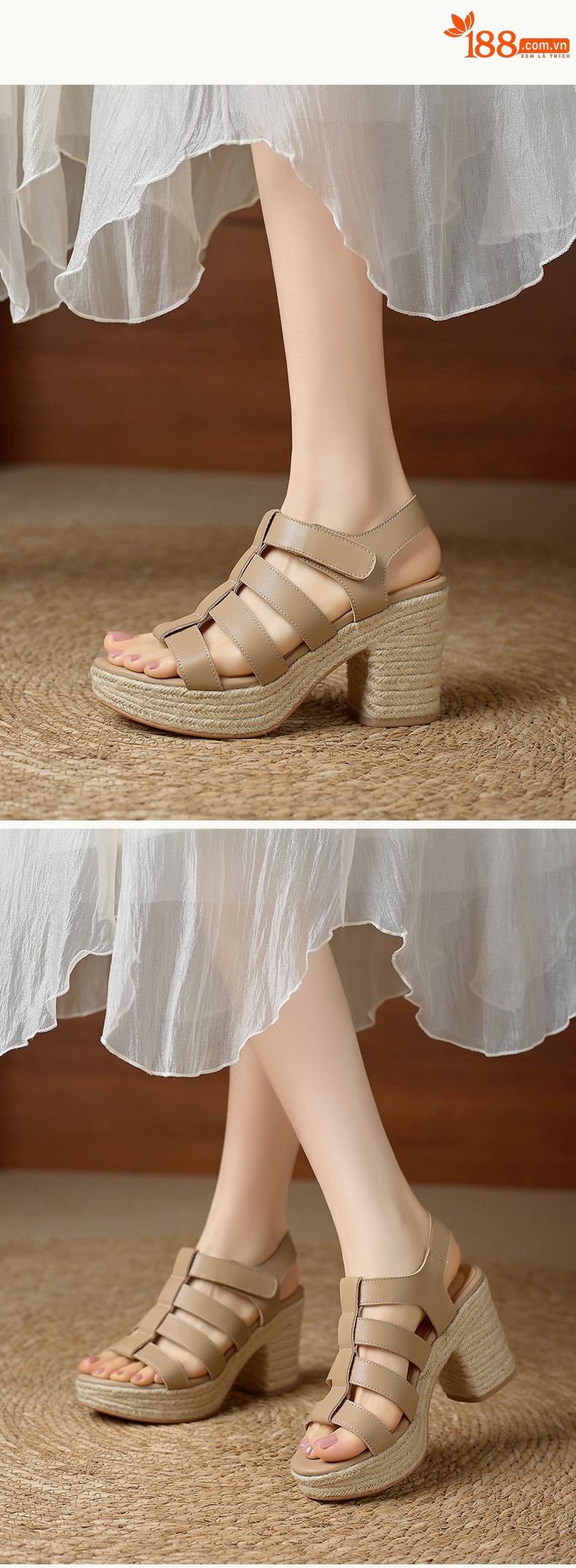 Sandal cao gót nữ hở mũi phong cách La Mã đế dày gót thô — đen chi tiết 9