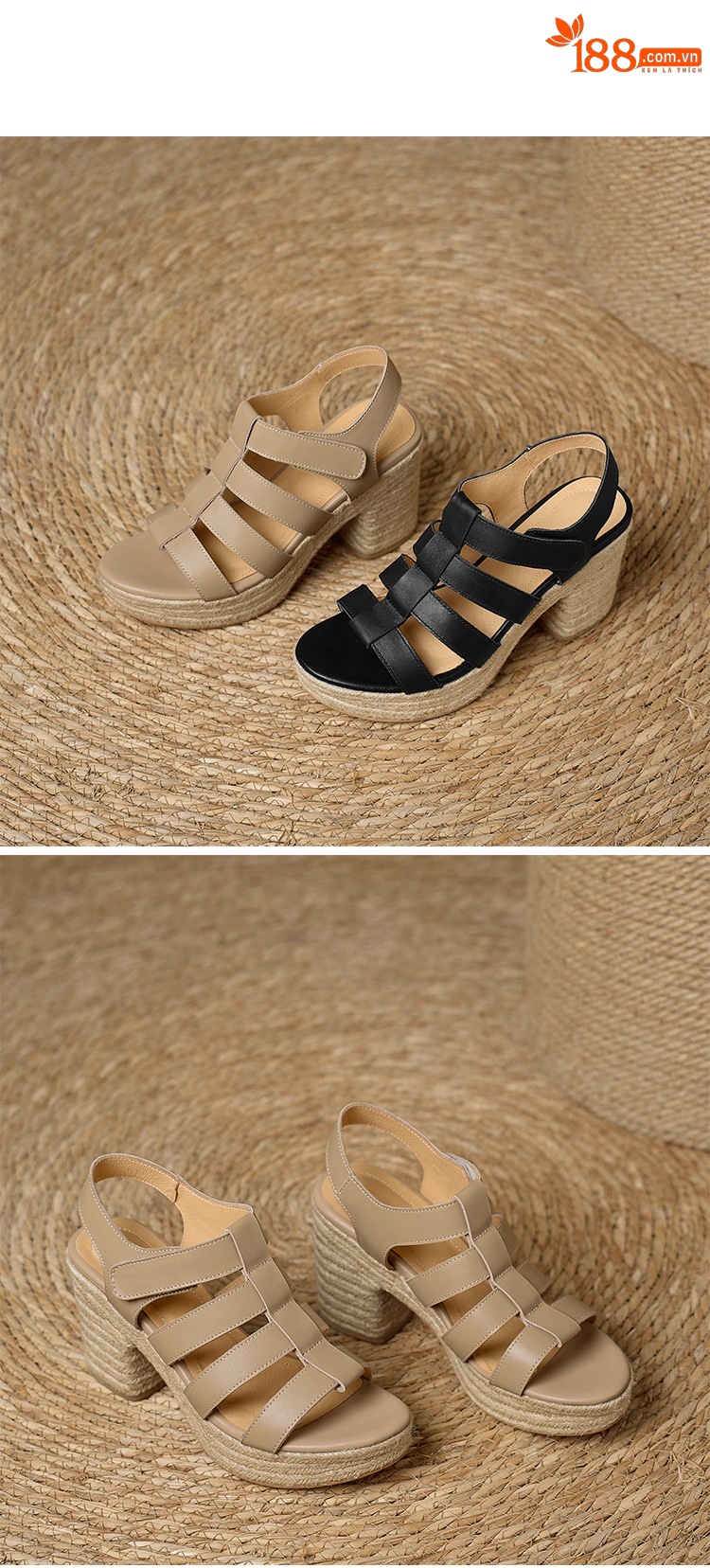 Sandal cao gót nữ hở mũi phong cách La Mã đế dày gót thô — đen chi tiết 12