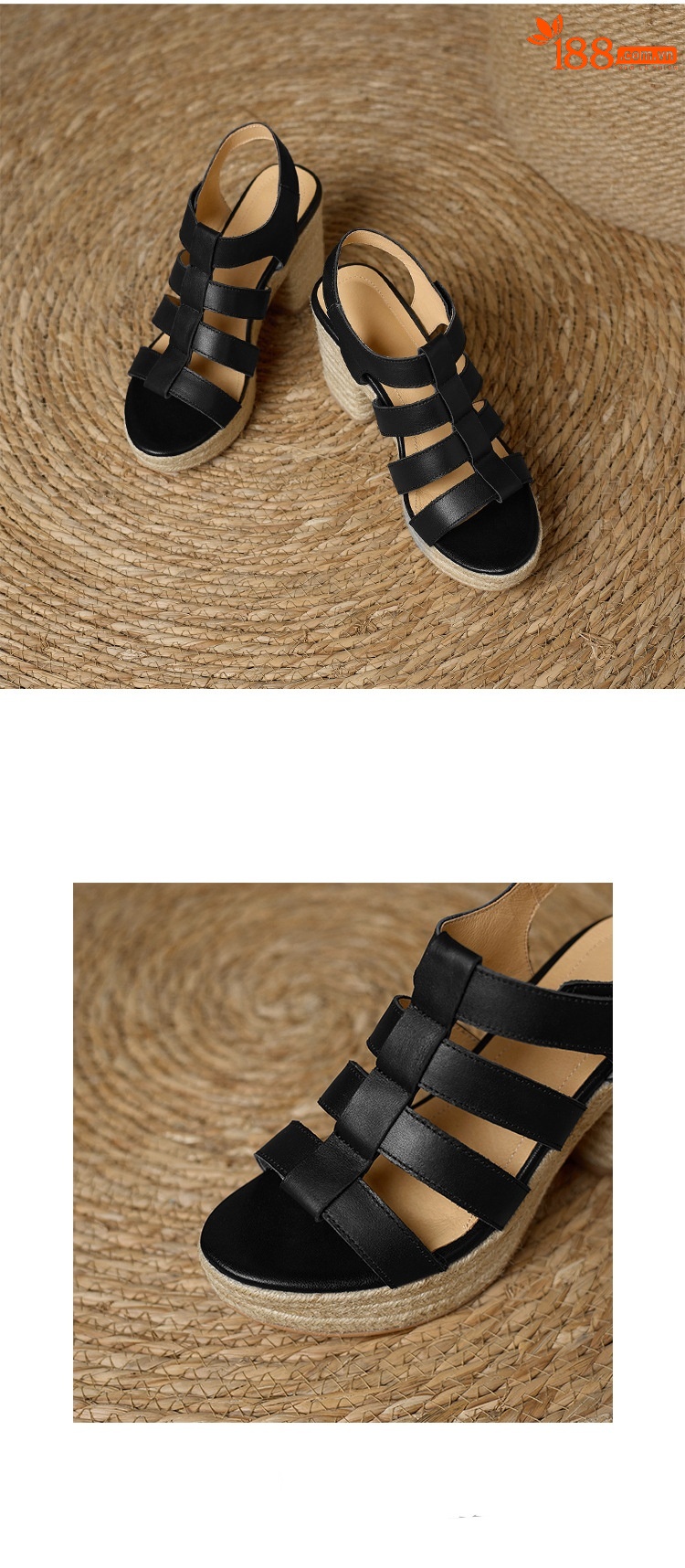 Sandal cao gót nữ hở mũi phong cách La Mã đế dày gót thô — đen chi tiết 14