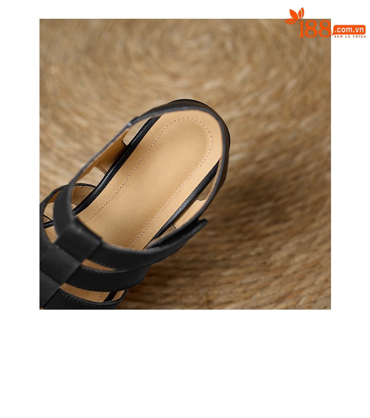 Sandal cao gót nữ hở mũi phong cách La Mã đế dày gót thô — đen chi tiết 16
