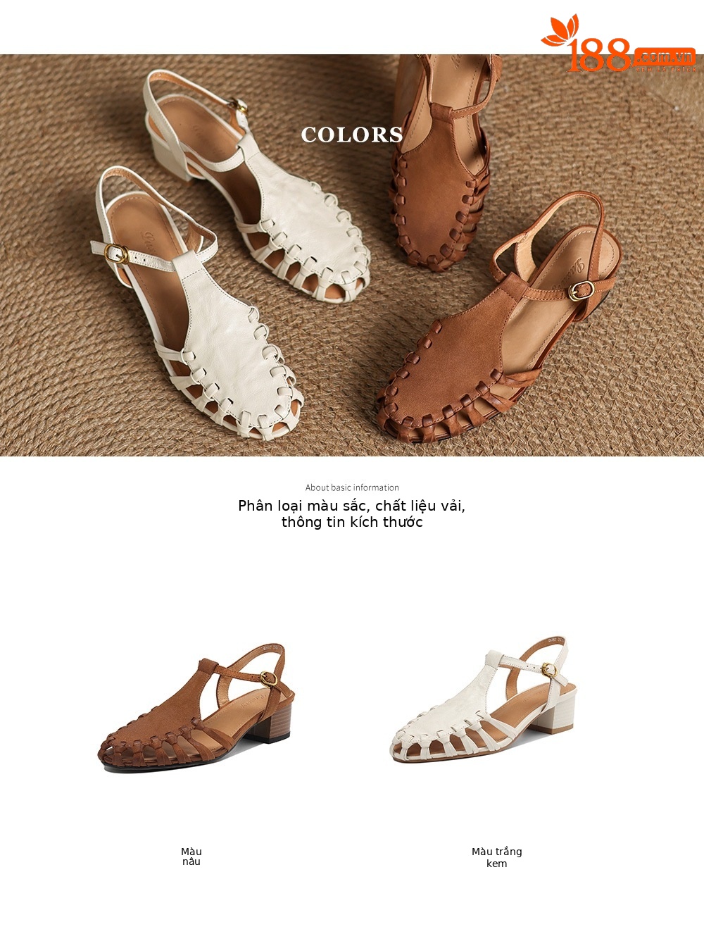 Sandal nữ da cừu mũi nhọn gót vuông quai ngang kiểu La Mã đan rỗng — màu nâu chi tiết 6