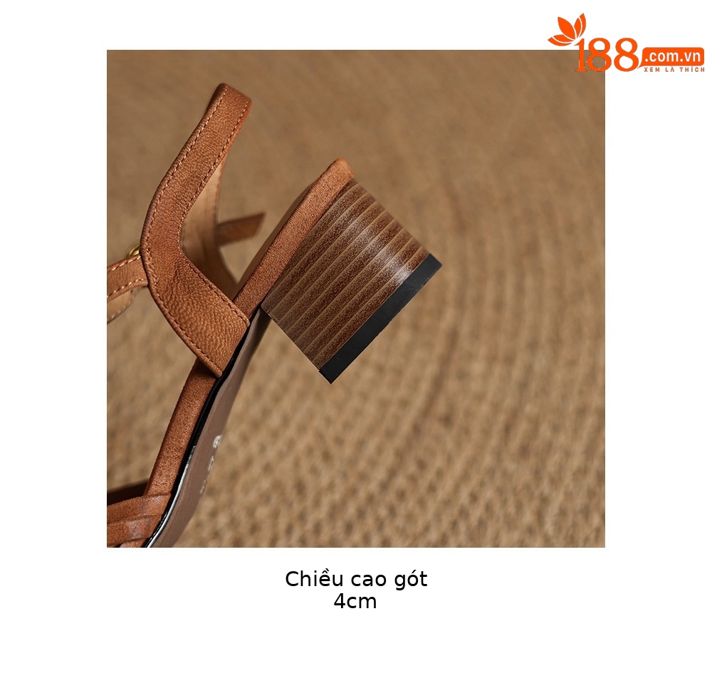 Sandal nữ da cừu mũi nhọn gót vuông quai ngang kiểu La Mã đan rỗng — màu nâu chi tiết 21