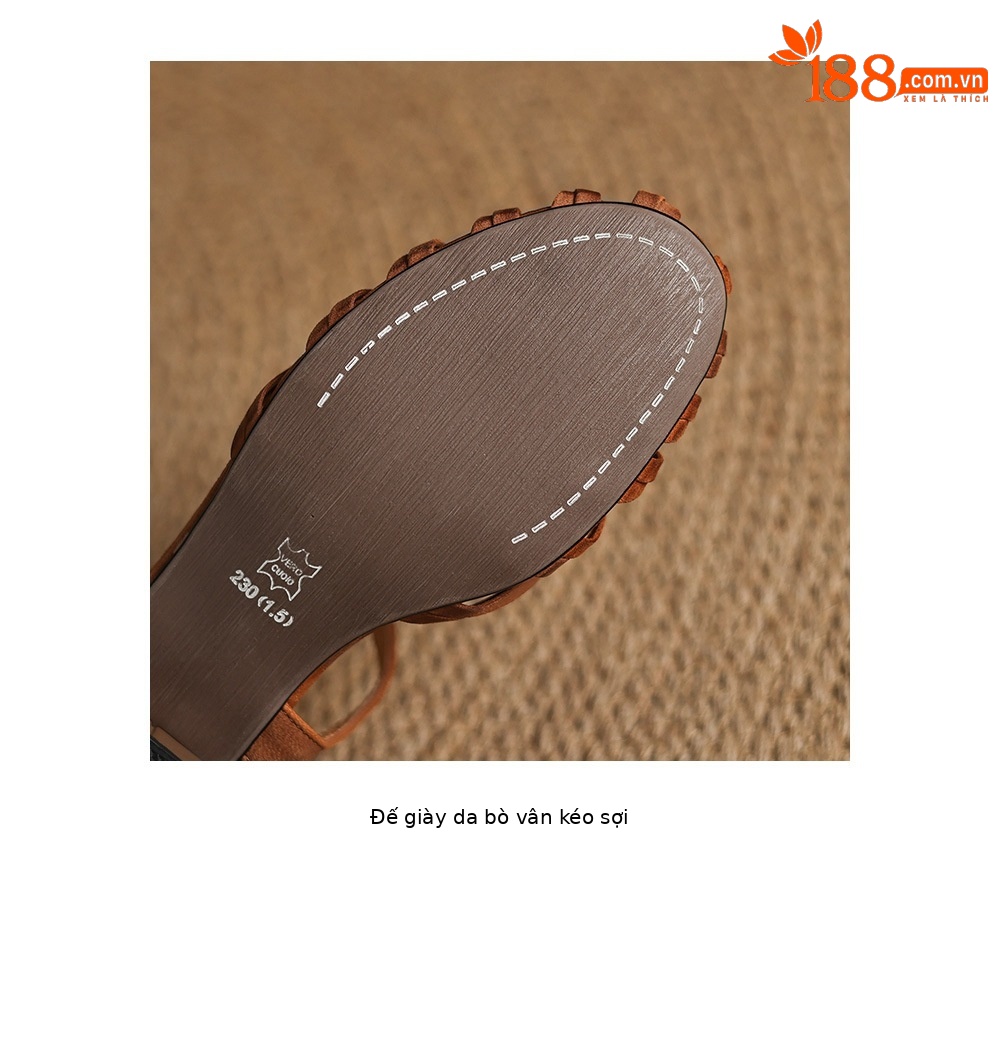 Sandal nữ da cừu mũi nhọn gót vuông quai ngang kiểu La Mã đan rỗng — màu nâu chi tiết 22
