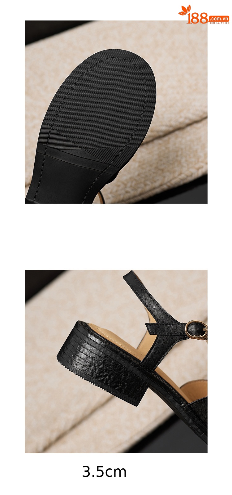 Sandal nữ da bò kiểu La Mã quai chữ T gót thấp — màu nâu chi tiết 17