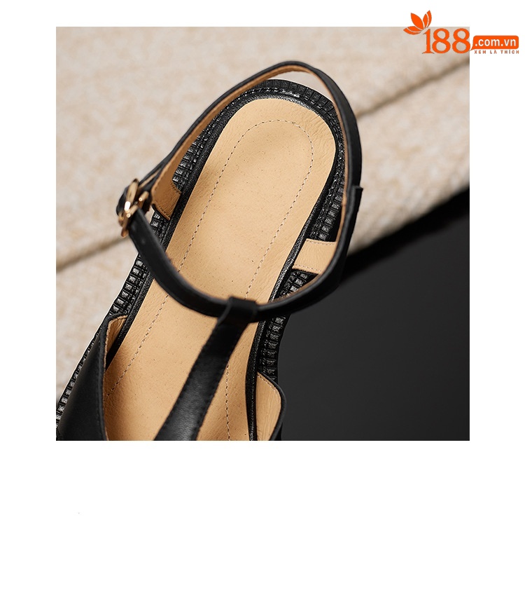 Sandal nữ da bò kiểu La Mã quai chữ T gót thấp — màu nâu chi tiết 18