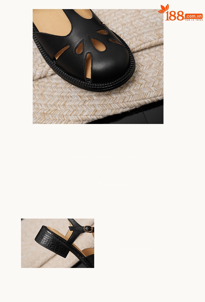 Sandal nữ da bò kiểu La Mã quai chữ T gót thấp — màu nâu chi tiết 2