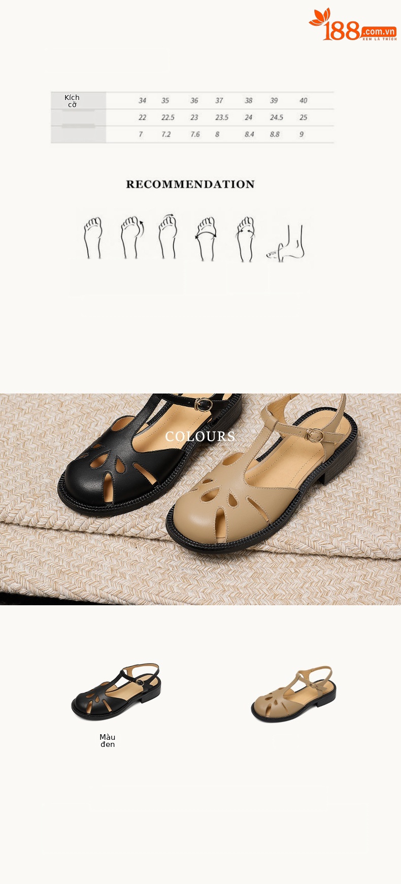 Sandal nữ da bò kiểu La Mã quai chữ T gót thấp — màu nâu chi tiết 3