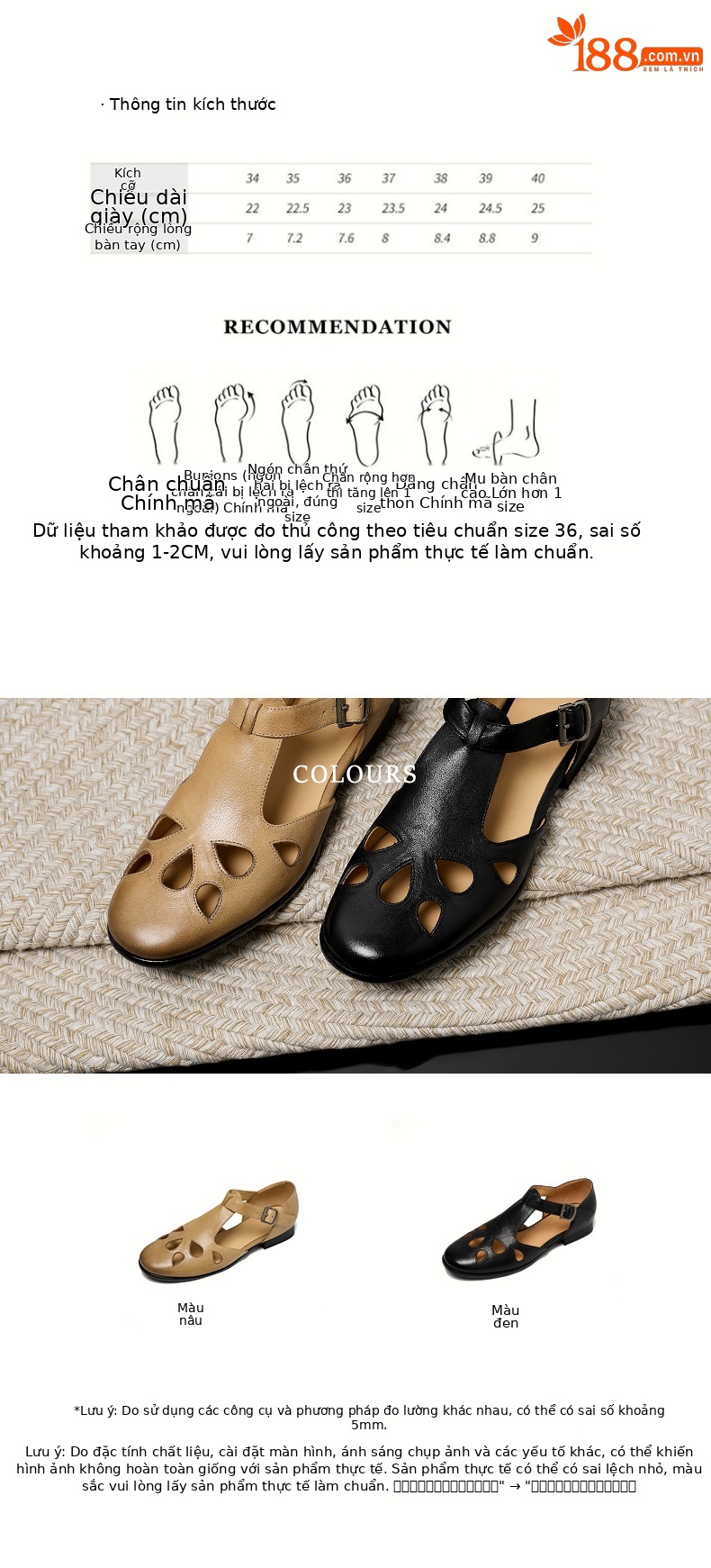 Sandal nữ da bò đục lỗ quai chữ T cổ điển, mũi kín gót bệt — màu nâu chi tiết 5
