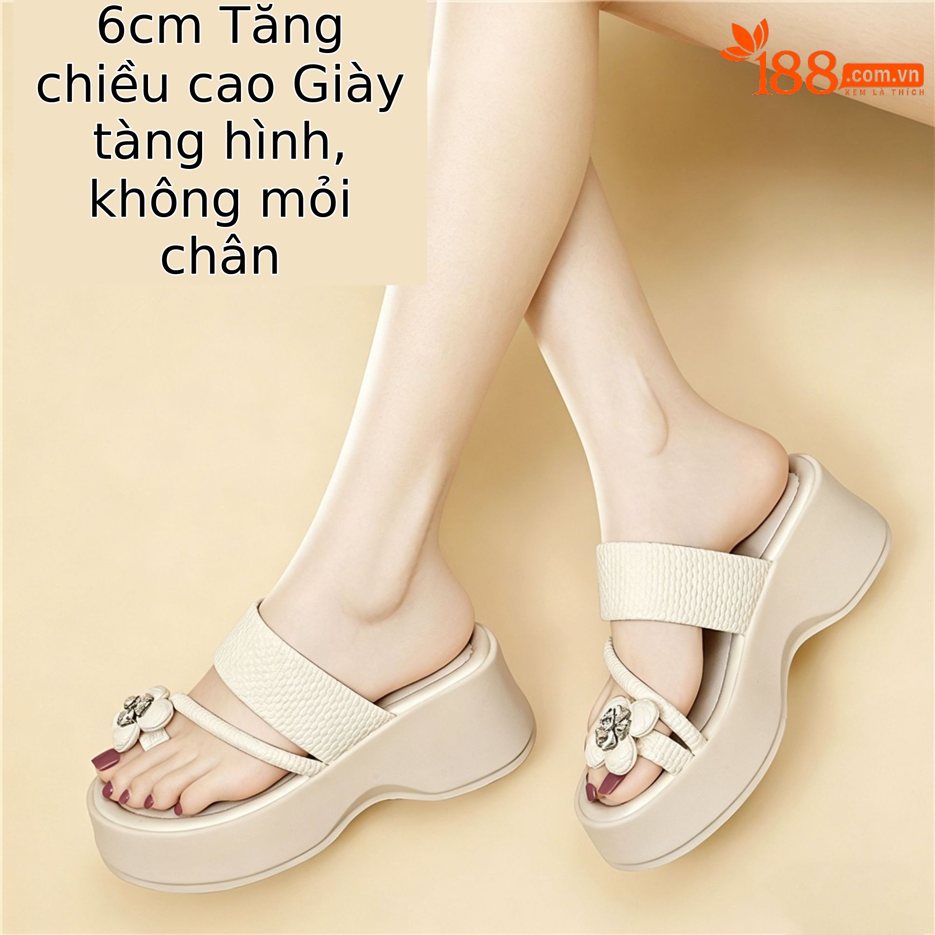 Dép sandal nữ xỏ ngón đế dày tăng chiều cao đính đá — 6127 Da đen, 6127 mét trắng