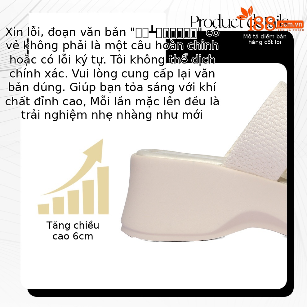 Dép sandal nữ xỏ ngón đế dày tăng chiều cao đính đá — 6127 Da đen, 6127 mét trắng chi tiết 3