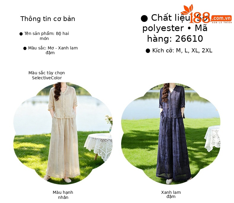Bộ quần áo thể thao nữ cổ V phối quần ống rộng 2 món mùa hè 2026 — Xanh lông mòng đen, màu mơ chi tiết 6