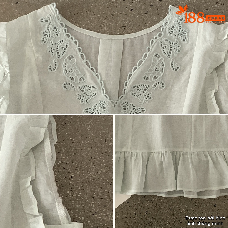 Áo hai dây ren hở lưng V cutout phong cách Pháp thêu hoa — xanh lam, màu hồng, màu trắng, Vàng nhạtcolor chi tiết 11