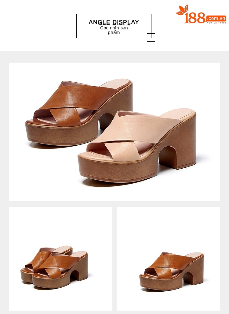 Sandal cao gót nữ hở mũi quai chéo đế xuồng gót 9 cm — màu be, màu nâu chi tiết 17