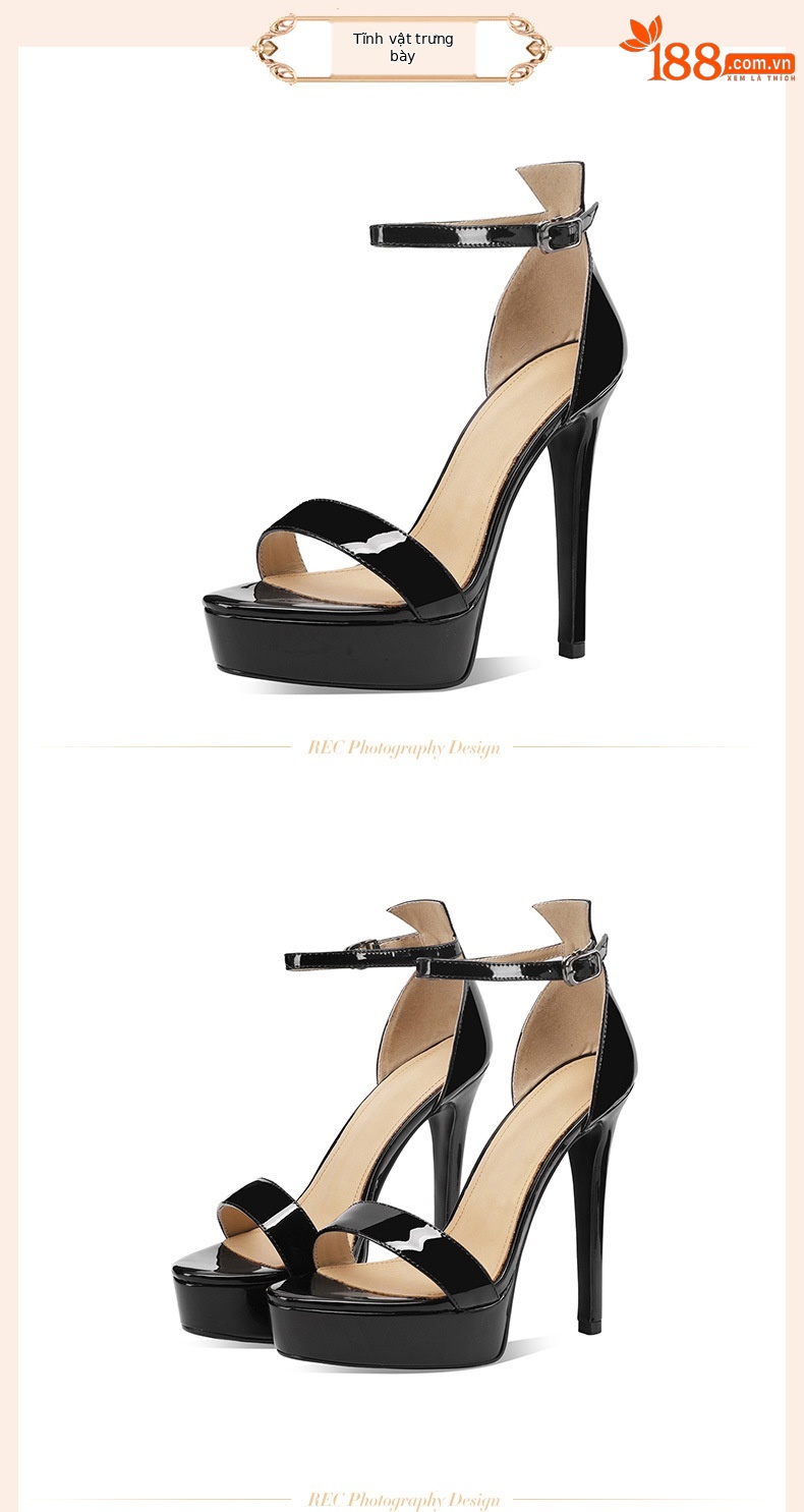 Sandal cao gót nữ mũi hở quai ngang gót siêu cao 13 cm đế platform chống thấm — Đỏ 13cm chi tiết 11