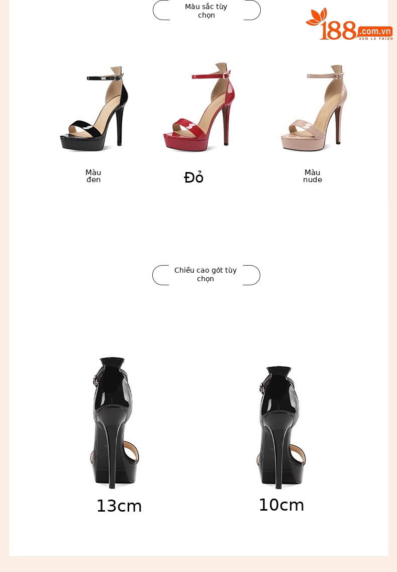 Sandal cao gót nữ mũi hở quai ngang gót siêu cao 13 cm đế platform chống thấm — Đỏ 13cm chi tiết 2