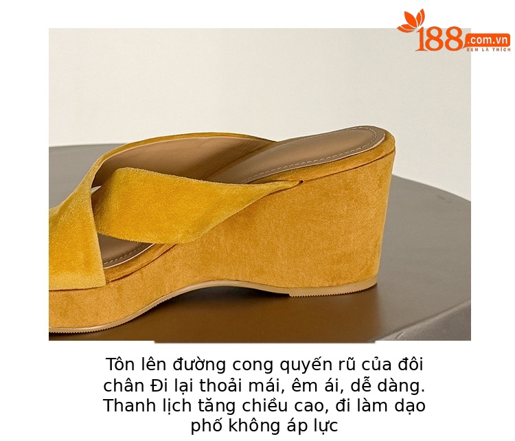 Sandal cao gót nữ mũi hở quai chéo da lộn, gót xuồng 7 cm — màu vàng, màu mơ, màu cà phê chi tiết 4