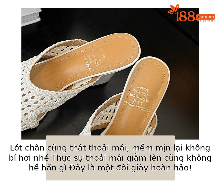 Sandal cao gót nữ hở mũi đan lát phong cách thiết kế độc đáo, gót nêm 9 cm — màu nâu, màu đen, màu trắng chi tiết 3