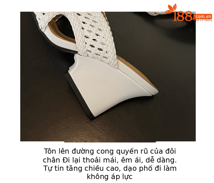 Sandal cao gót nữ hở mũi đan lát phong cách thiết kế độc đáo, gót nêm 9 cm — màu nâu, màu đen, màu trắng chi tiết 4