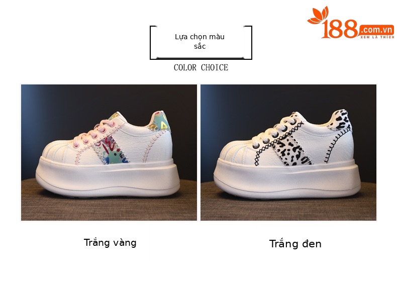 Giày sneaker nữ đế dày tăng chiều cao phong cách thể thao — Trắng hồng chi tiết 2