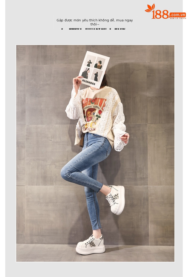 Giày sneaker nữ đế dày tăng chiều cao phong cách thể thao — Trắng hồng chi tiết 6