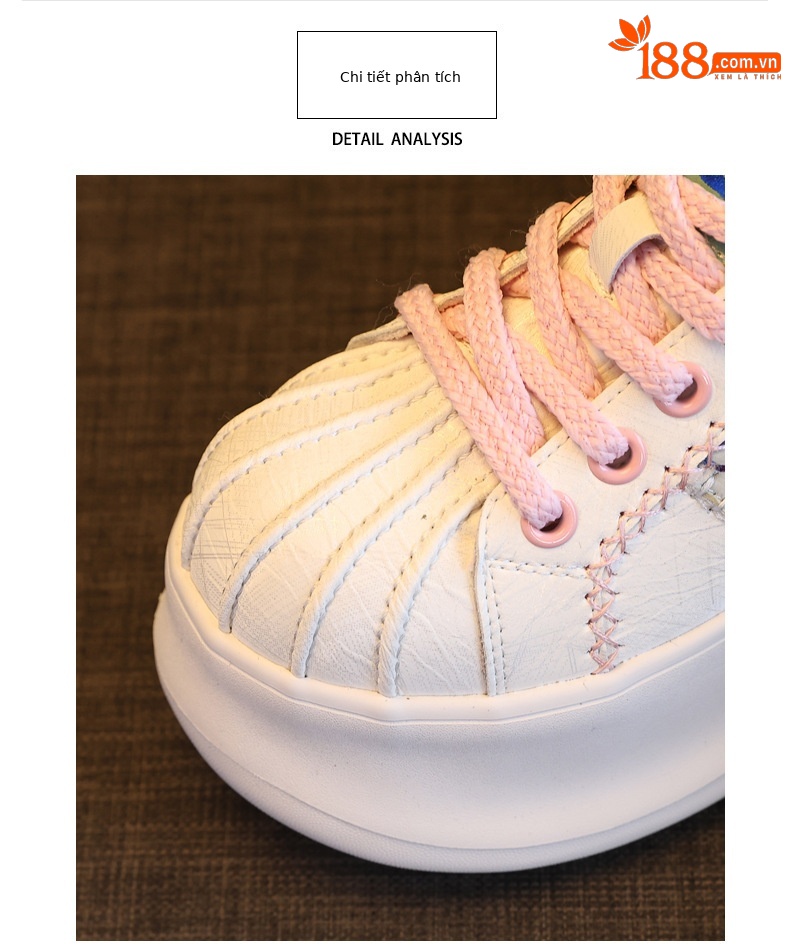Giày sneaker nữ đế dày tăng chiều cao phong cách thể thao — Trắng hồng chi tiết 7