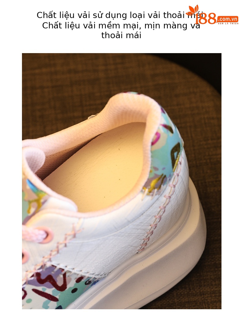 Giày sneaker nữ đế dày tăng chiều cao phong cách thể thao — Trắng hồng chi tiết 8