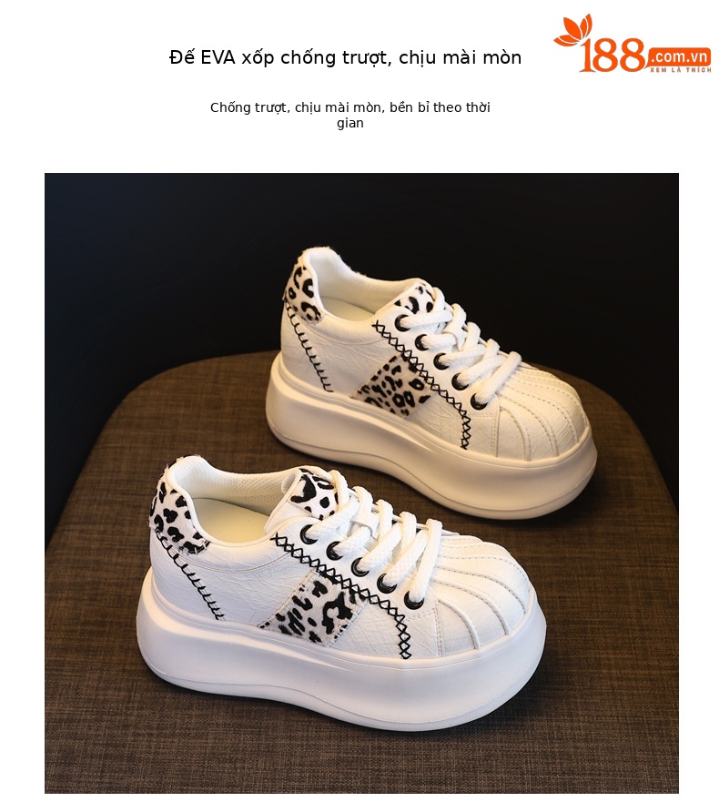 Giày sneaker nữ đế dày tăng chiều cao phong cách thể thao — Trắng hồng chi tiết 10