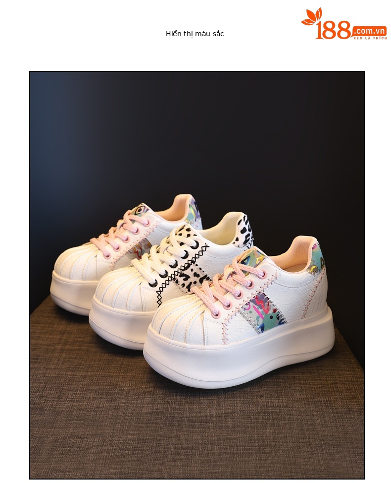 Giày sneaker nữ đế dày tăng chiều cao phong cách thể thao — Trắng hồng chi tiết 18