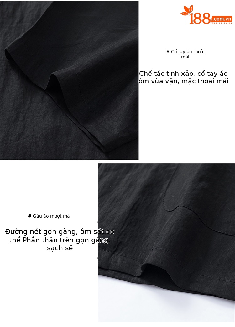 Áo sơ mi nam ngắn tay cổ đứng chất lụa mulberry cao cấp phong cách hè thoải mái — màu đen chi tiết 7