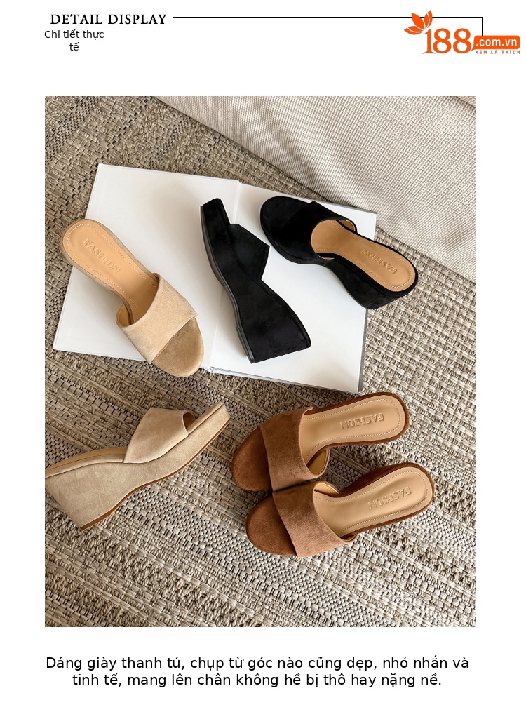 Sandal cao gót nữ hở mũi quai ngang đế xuồng platform — màu nâu, màu đen, màu mơ chi tiết 1