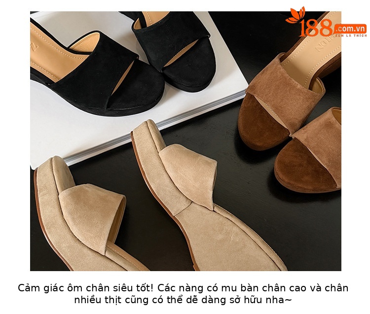 Sandal cao gót nữ hở mũi quai ngang đế xuồng platform — màu nâu, màu đen, màu mơ chi tiết 2