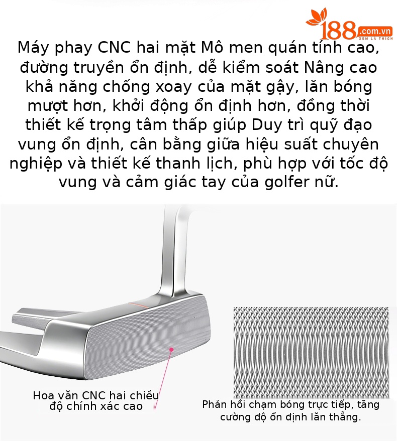 Gậy putter golf nữ PGM G500 thân thép không gỉ, trọng tâm thấp, có vạch ngắm — Hồng san hô Gậy putter (Thân thép) Tặng đầu gậy TUG079, Trắng tím Gậy putter (Thân thép) Tặng đầu gậy TUG079 chi tiết 4