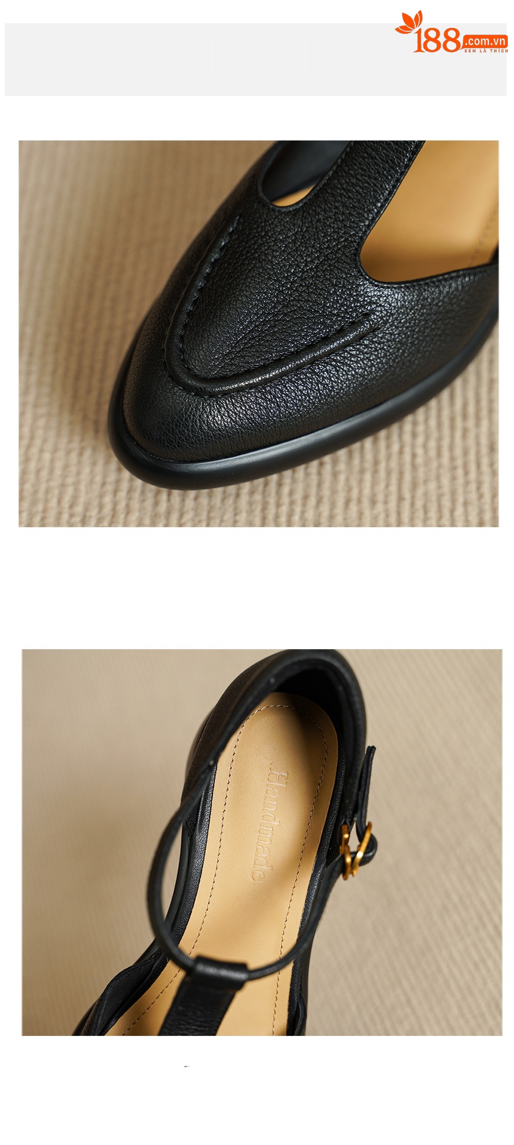 Sandal nữ quai chữ T gót vuông 5 cm mũi kín hở gót phong cách vintage — đen chi tiết 14