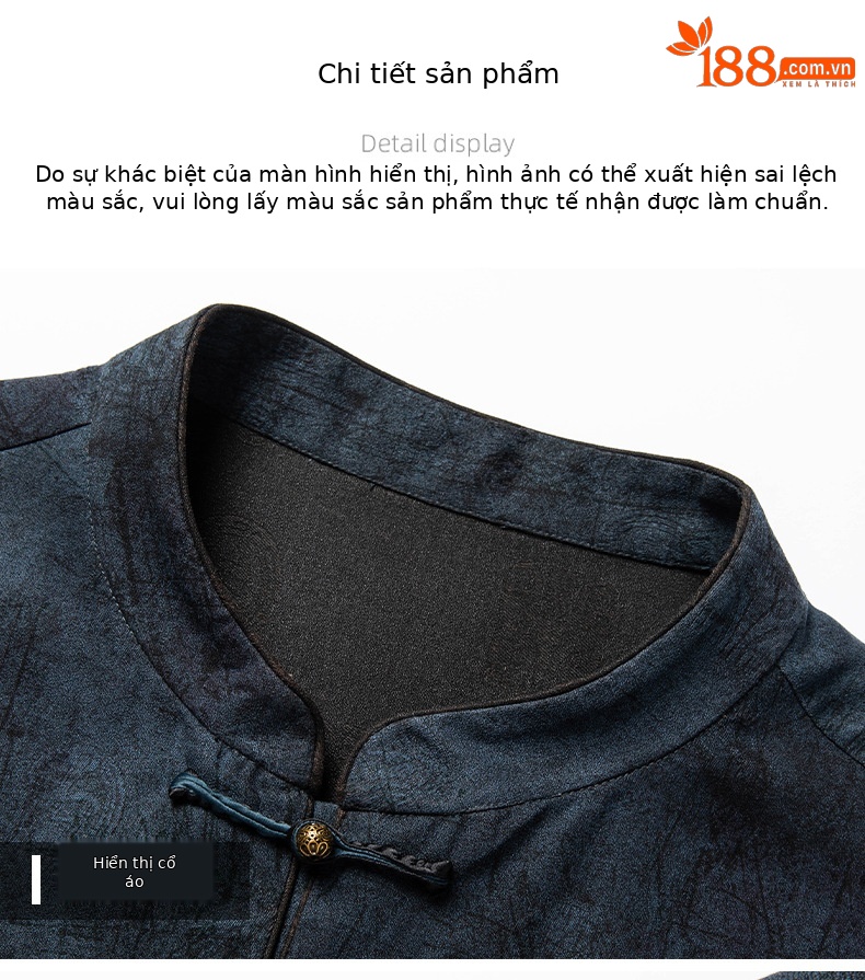 Áo thun nam tay ngắn lụa tơ tằm phong cách Trung Hoa cổ điển, chất liệu Mulberry Silk cao cấp — màu xanh da trời26201 chi tiết 14