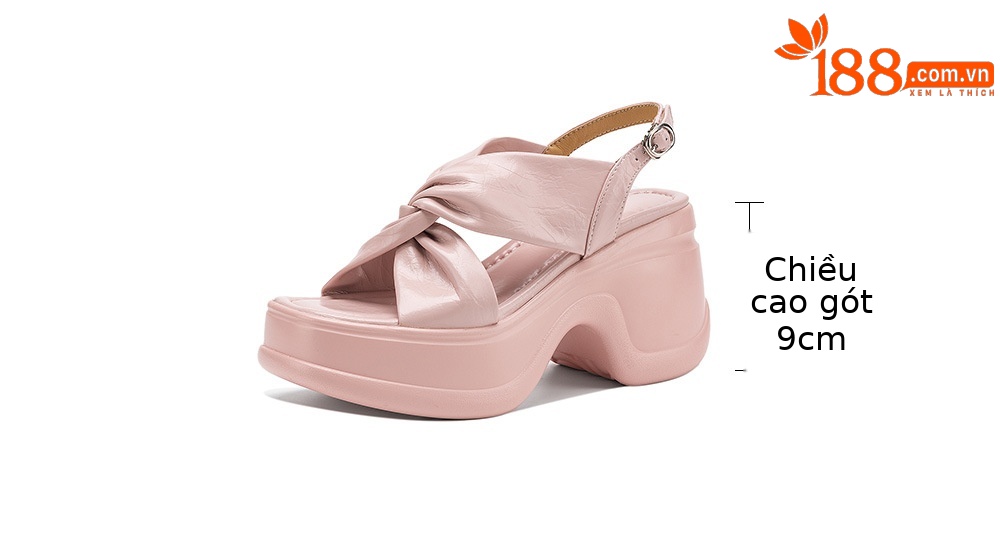 Sandal nữ đế xuồng cao gót quai chéo hở mũi phong cách La Mã — Hồng nhạt, màu trắng ngà chi tiết 4
