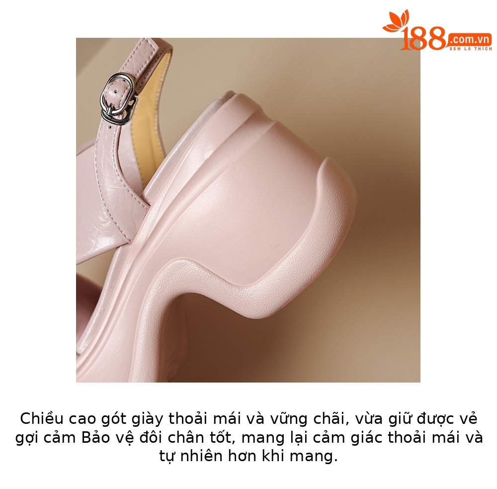 Sandal nữ đế xuồng cao gót quai chéo hở mũi phong cách La Mã — Hồng nhạt, màu trắng ngà chi tiết 7
