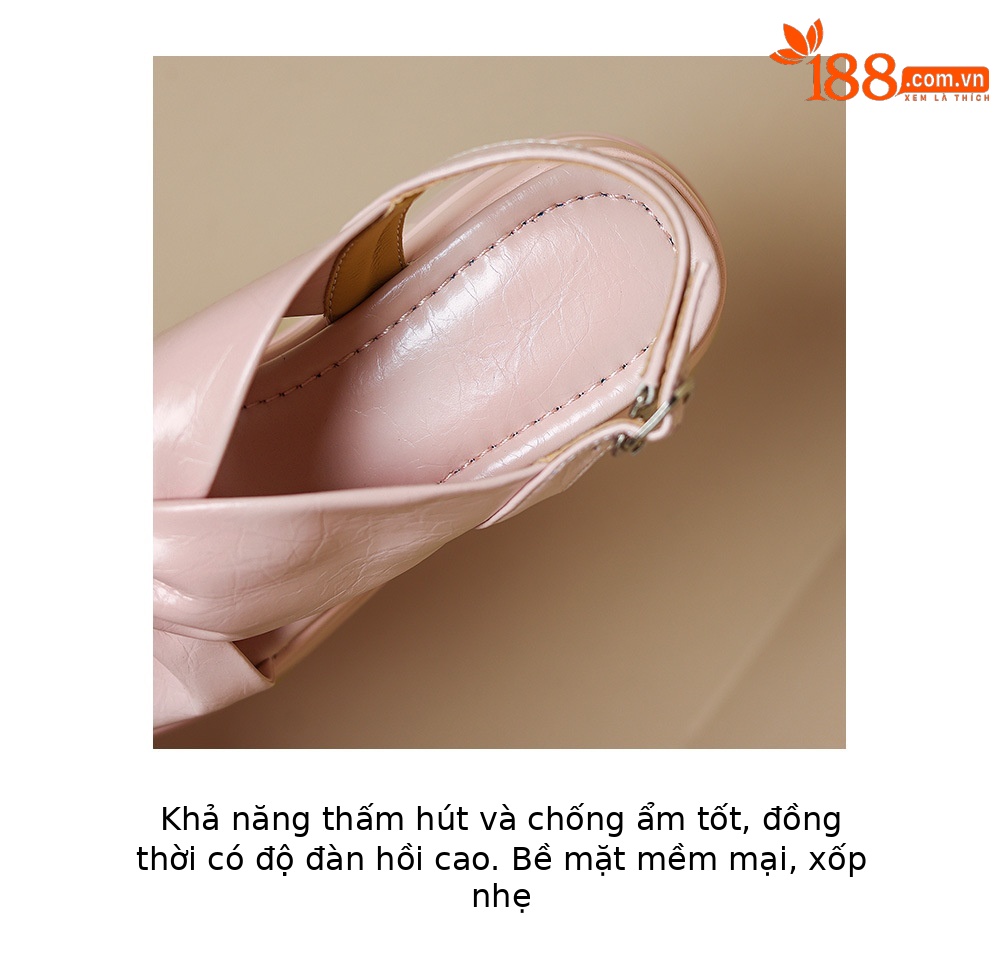 Sandal nữ đế xuồng cao gót quai chéo hở mũi phong cách La Mã — Hồng nhạt, màu trắng ngà chi tiết 8