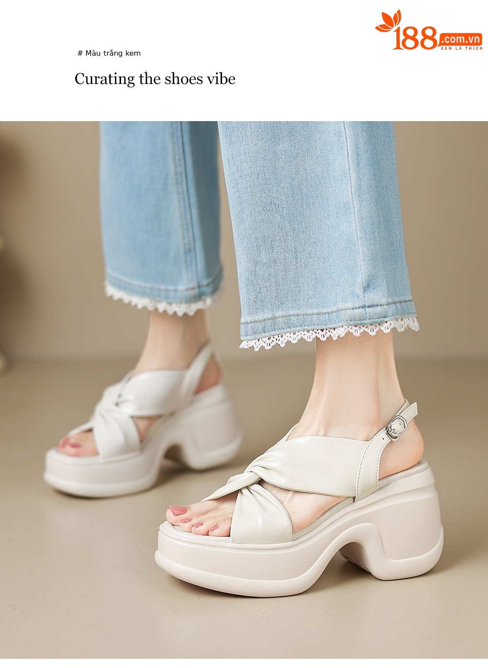 Sandal nữ đế xuồng cao gót quai chéo hở mũi phong cách La Mã — Hồng nhạt, màu trắng ngà chi tiết 16