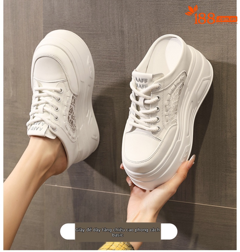 Giày sneaker nữ đế dày lưới thoáng khí trắng phối hợp mọi trang phục — màu trắng chi tiết 1