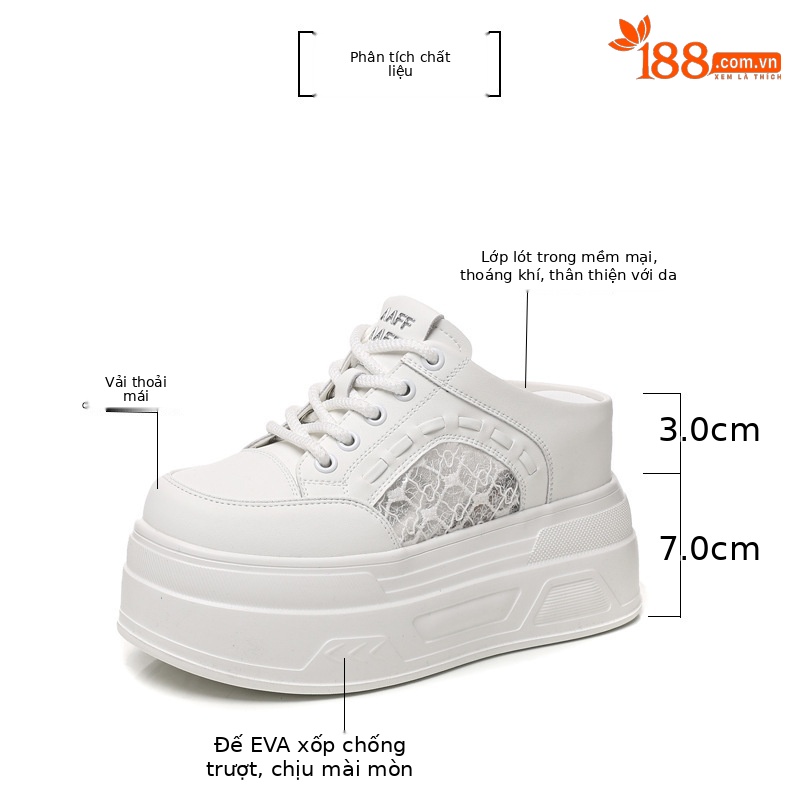 Giày sneaker nữ đế dày lưới thoáng khí trắng phối hợp mọi trang phục — màu trắng chi tiết 2