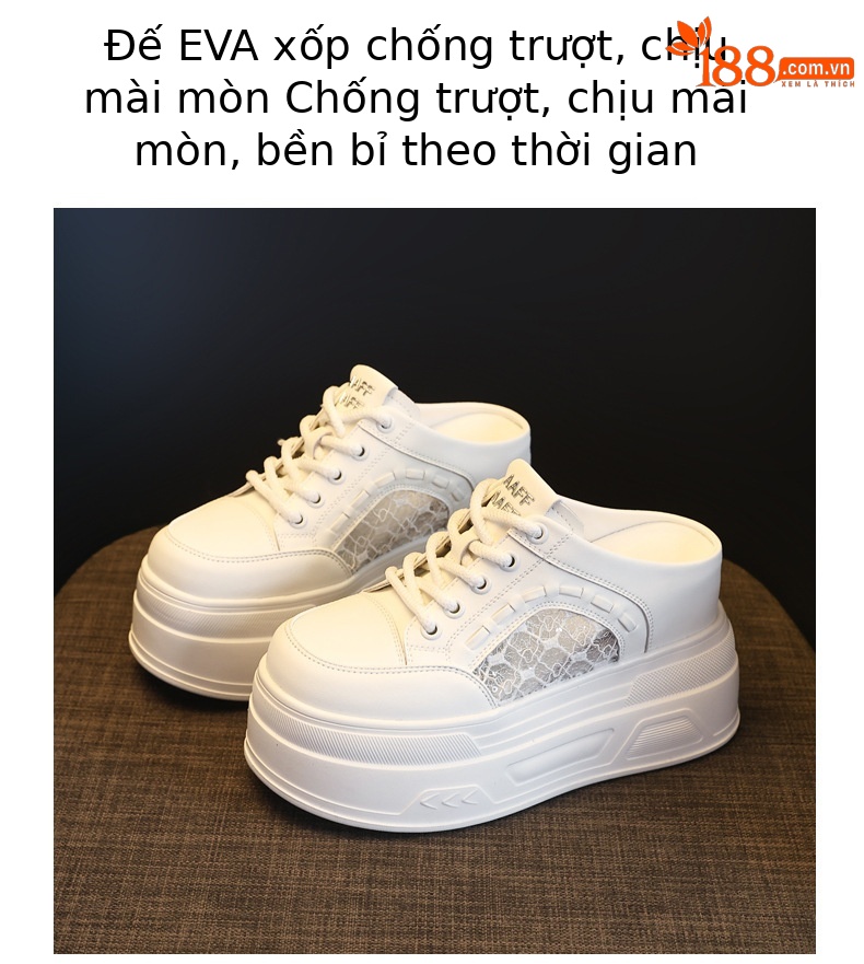 Giày sneaker nữ đế dày lưới thoáng khí trắng phối hợp mọi trang phục — màu trắng chi tiết 8