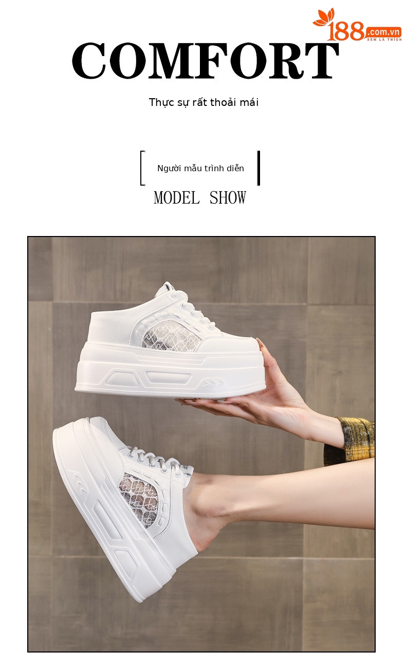 Giày sneaker nữ đế dày lưới thoáng khí trắng phối hợp mọi trang phục — màu trắng chi tiết 9